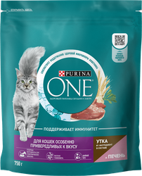 Корм сухой для кошек PURINA ONE Привередливые к вкусу Утка и печень, 750г, картинка