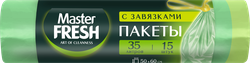 Пакеты для мусора MASTER FRESH с завязками, 35л, зеленые, 15шт, картинка