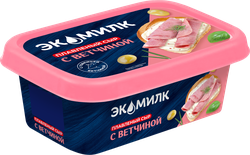 Сыр плавленый ЭКОМИЛК Сливочный с ветчиной 55%, без змж, 180г, фото