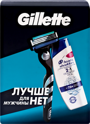 Набор подарочный мужской GILLETTE Mach3 Бритва, 1 сменная кассета+Шампунь HEAD&SHOULDERS Основной уход, против перхоти, 200мл, картинка