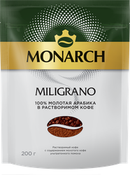 Кофе растворимый с добавлением молотого MONARCH Miligrano натуральный сублимированный, 200г, крупный план