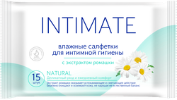 Салфетки влажные для интимной гигиены INTIMATE с экстрактом ромашки, 15шт, вид
