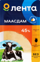Сыр ЛЕНТА Маасдам 45% нарезка, без змж, 150г, изображение