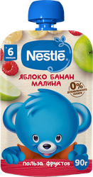 Пюре фруктово-ягодное NESTLE Яблоко, банан и малина, с 6 месяцев, 90г, крупный план