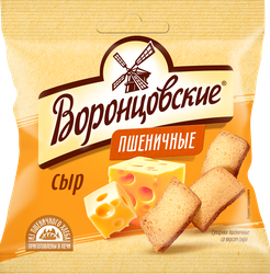 Изображение товара Сухарики пшеничные ВОРОНЦОВСКИЕ со вкусом сыра, слайсы, 80г