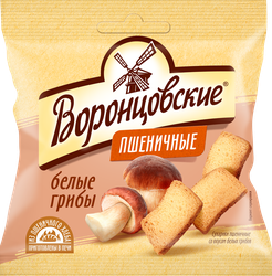Изображение товара Сухарики пшеничные ВОРОНЦОВСКИЕ со вкусом белых грибов, слайсы, 80г