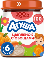 Пюре мясо-растительное детское АГУША Цыпленок с овощами, с 6 месяцев, 100г, фото