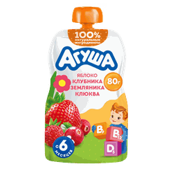 Пюре фруктово-ягодное детское АГУША Укрепляй-ка Яблоко, клубника, земляника и клюква, с 6 месяцев, 80г, фотография