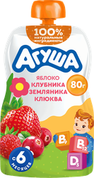 Пюре фруктово-ягодное детское АГУША Укрепляй-ка Яблоко, клубника, земляника и клюква, с 6 месяцев, 80г, вид