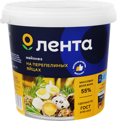Майонез ЛЕНТА на перепелиных яйцах 55%, 800мл, крупный план