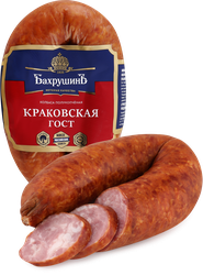 Колбаса полукопченая БАХРУШИНЪ Краковская, 370г, фото