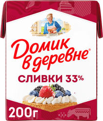 Сливки для взбивания ультрапастеризованные ДОМИК В ДЕРЕВНЕ 33%, без змж, 200г, детальное фото