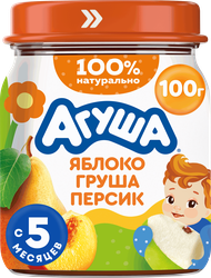 Пюре фруктовое детское АГУША Яблоко, груша и персик, с 5 месяцев, 100г, фото