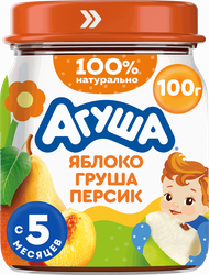 Пюре фруктовое детское АГУША Яблоко, груша и персик, с 5 месяцев, 100г, детальное фото