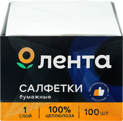Салфетки бумажные ЛЕНТА белые 1-слой, 24х24см, 100шт, вид