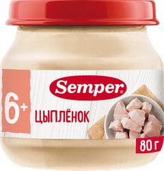 Изображение товара Пюре мясное SEMPER Цыпленок, с 6 месяцев, 80г
