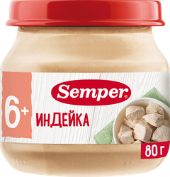 Пюре мясное SEMPER Индейка, с 6 месяцев, 80г, фотография