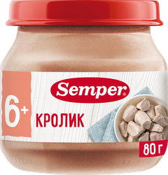 Пюре мясное SEMPER Кролик, с 6 месяцев, 80г, крупный план