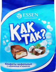 Конфеты вафельные ESSEN Как так? с карамелью и кокосом, 210г, крупный план