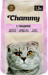 Корм сухой для кошек CHAMMY с говядиной, 1,9кг, крупный план