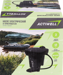 Насос электрический от прикуривателя ACTIWELL 10,2х10х8,3см с тремя насадками 12B, Арт. MU5001, картинка