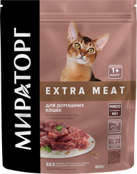 Корм сухой для кошек МИРАТОРГ Extra Meat с говядиной Black Angus, для домашних, старше 1 года, 800г, детальное фото