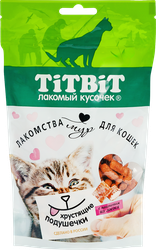 Лакомство для кошек TITBIT Хрустящие подушечки с паштетом из лосося, 100г, изображение