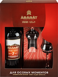 Коньяк АНИ Армянский выдержанный КВ 40%, с 2 бокалами, п/у, 0.7л, фотография