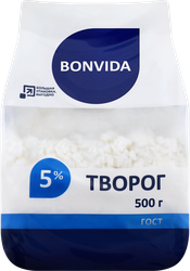 Творог рассыпчатый BONVIDA 5%, без змж, ﻿500г, изображение