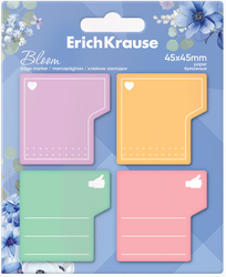 Закладки ERICHKRAUSE Pastel bloom клейкие бумажные, 4,5х4,5см, 80 листов, 4 цвета, Арт. 61771, крупный план
