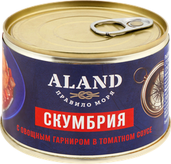 Скумбрия Дальневосточная ALAND с овощным гарниром в томатном соусе, 245г, вид