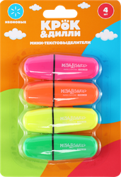 Набор мини-текстовыделителей КРОК&ДИЛЛИ неоновых, 4 цвета, Арт. KW503-4, изображение
