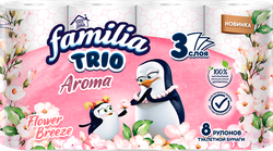 Бумага туалетная FAMILIA Trio Breeze 3-слоя, 8шт, крупный план