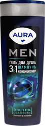 Гель для душа AURA Men 3в1 Экстра свежесть, 380мл, изображение