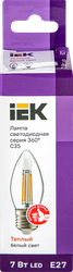 Лампа IEK LED свеча 7Вт, 230В, 3000К, цоколь Е27 360, Арт. LLF-C35-7-230-30-E27-CL, фото