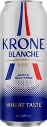 Напиток пивной KRONE BLANCHE BIERE пастеризованный 4,5%, 0.45л, крупный план