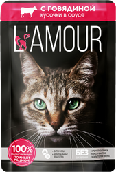 Корм консервированный для кошек L’AMOUR с говядиной в соусе, 75г, детальное фото