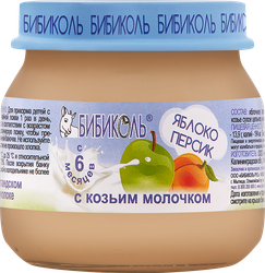 Пюре фруктово-молочное БИБИКОЛЬ Яблоко и персик с козьим молочком, с 6 месяцев, 80г, детальное фото