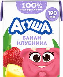 Молочный коктейль детский АГУША Банан, клубника 2%, без змж, 190мл, картинка