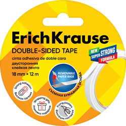 Лента клейкая ERICHKRAUSE двусторонняя прозрачная, 18мм, Арт. 58742, 12м, картинка