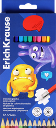 Карандаши цветные ERICHKRAUSE Jolly friends, шестигранные стираемые, с ластиком, 12 цветов, Арт. 61801, изображение