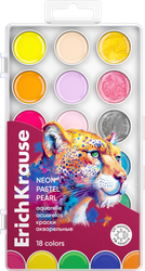 Акварель ERICHKRAUSE Safari Neon+Pastel+Pearl с УФ защитой яркости, 18 цветов, Арт. 61380, фотография