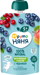 Пюре фруктово-ягодное ФРУТОНЯНЯ Витаминный салатик с черникой, с 5 месяцев, 90г, фотография