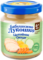 Изображение товара Пюре мясо-овощное БАБУШКИНО ЛУКОШКО Рагу овощное с цыпленком, с 6 месяцев, 100г