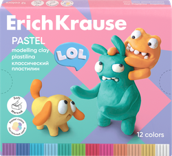 Пластилин ERICHKRAUSE Jolly Friends Pastel, классический, 12 цветов со стеком, Арт. 61352, 216г, фотография