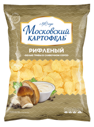 Чипсы картофельные МОСКОВСКИЙ КАРТОФЕЛЬ Хрустящие рифленые со вкусом&nbsp;белые грибы в сливочном соусе, 120г, картинка
