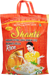 Рис длиннозерный пропаренный SHANTI Басмати, шлифованный 1-й сорт, 5кг, вид
