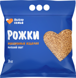 Макароны ВЫБОР СЕМЬИ Рожки, группа В высший сорт, 3кг, фотография