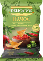 Чипсы кукурузные DELICADOS Сальса, с кусочками чили, 150г, крупный план