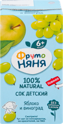 Сок фруктовый ФРУТОНЯНЯ Яблоко, виноград, с 6 месяцев, 200мл, крупный план